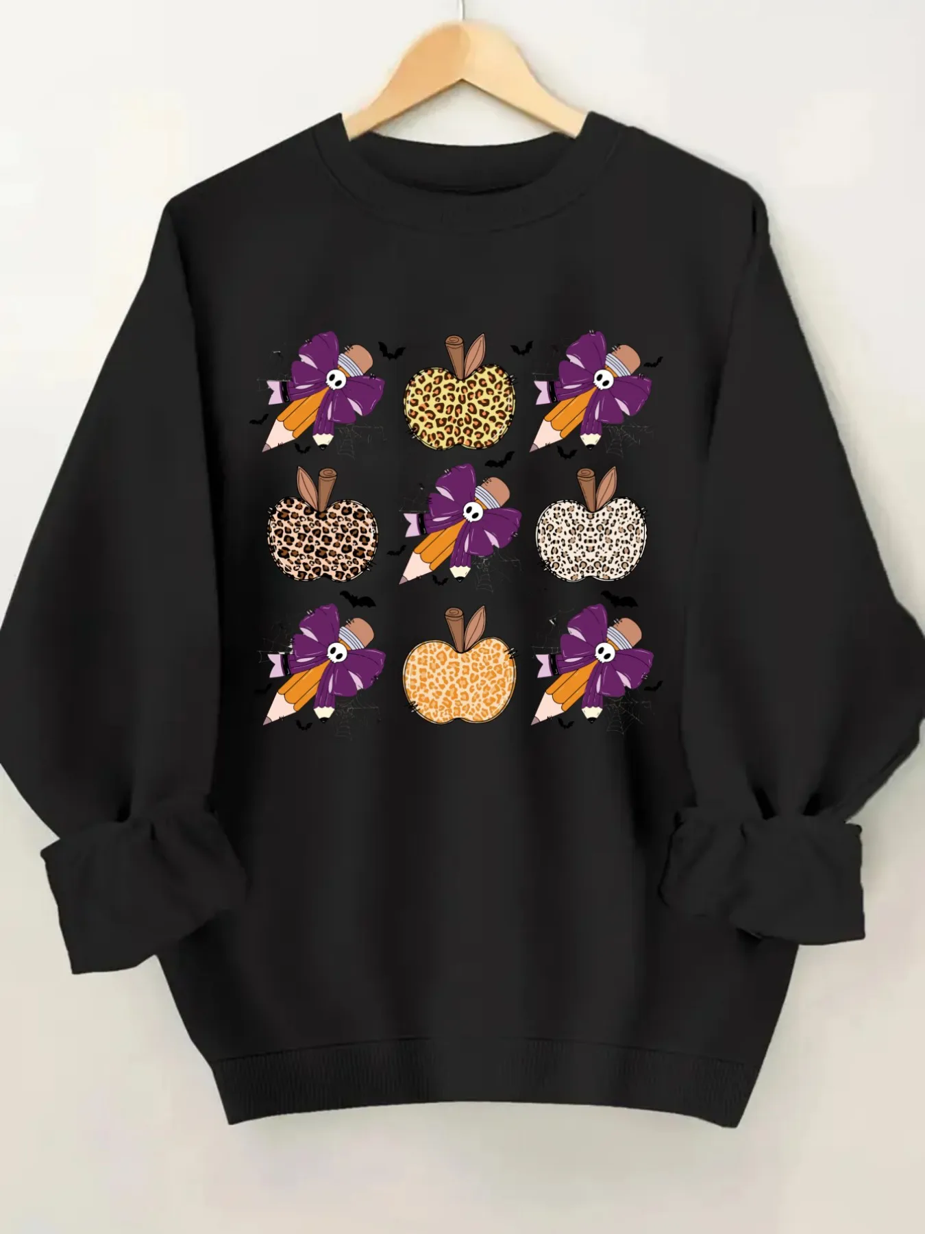 Women's Crewneck Pullover Sweatshirt Halloween Pumpkin Print Design, Soft Casual Long Sleeve, Daily Casual Top Outfit, Winter Women's Clothing, Halloween Costume Outfit