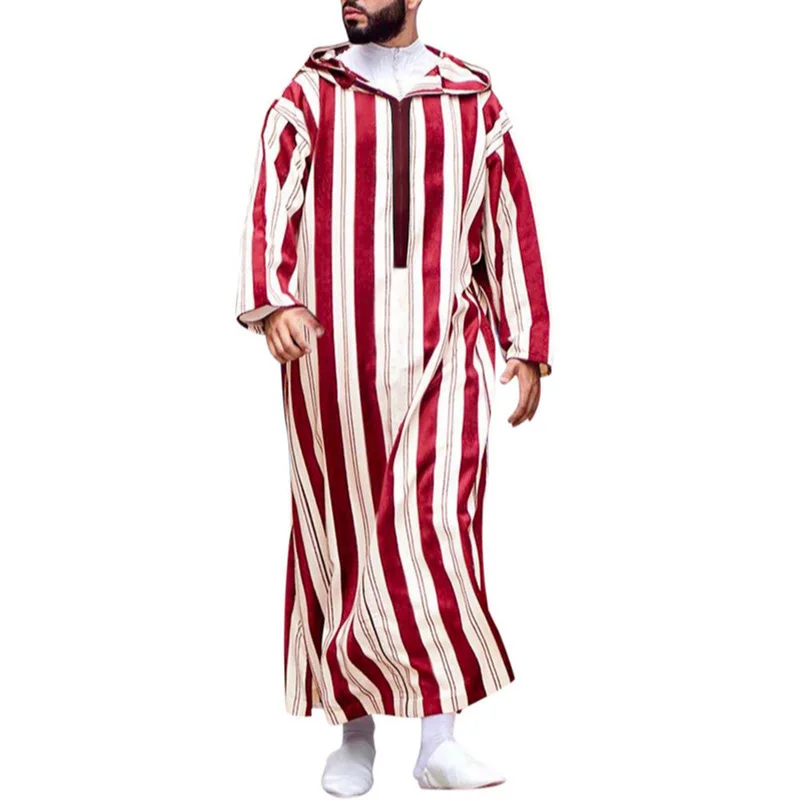 Muslim Color Striped Men's Long Robe Loose And Breathable Designed For Comfort Convenience In Daily Life