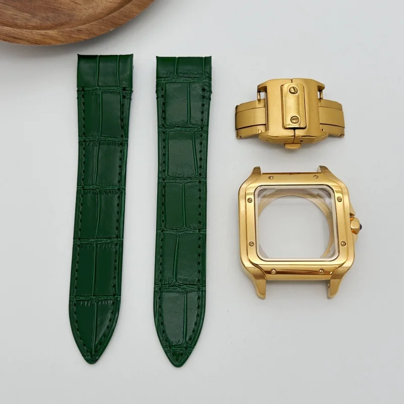 Kwadratowa złota koperta zegarka 38 mm, skórzany pasek do zegarka Sandoz NH36 NH35 NH70, mechanizm do modyfikacji zegarka z tarczą 27 mm i wskazówkami.