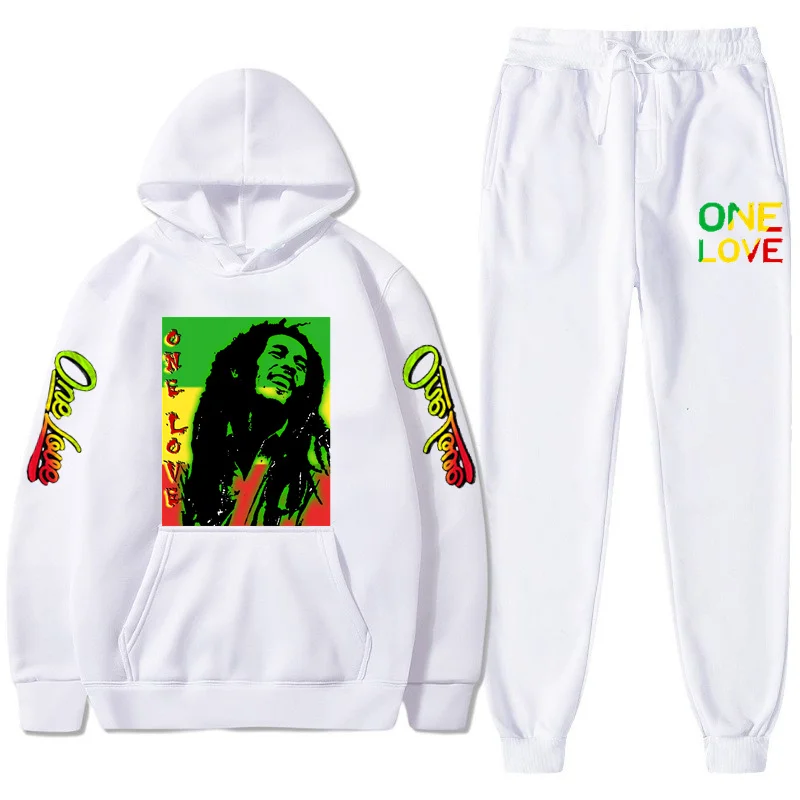 Moletom com capuz bob marley legend reggae um amor impressão moletom inverno moda casual tops manga comprida + calças terno roupas