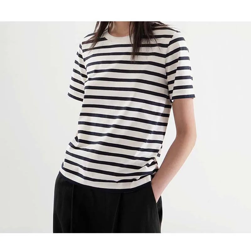 

Women Short Sleeve Striped T Shirt Crew Neck Cotton Tees Tops Women
