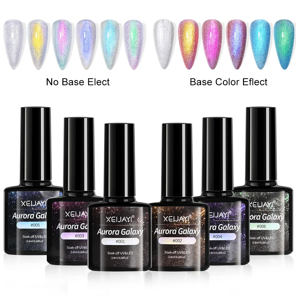 Esmalte de uñas en Gel con purpurina Aurora Mermaid, barniz semipermanente Soak Off UV 2 en 1 para capa superior y función Galaxy, 8ML