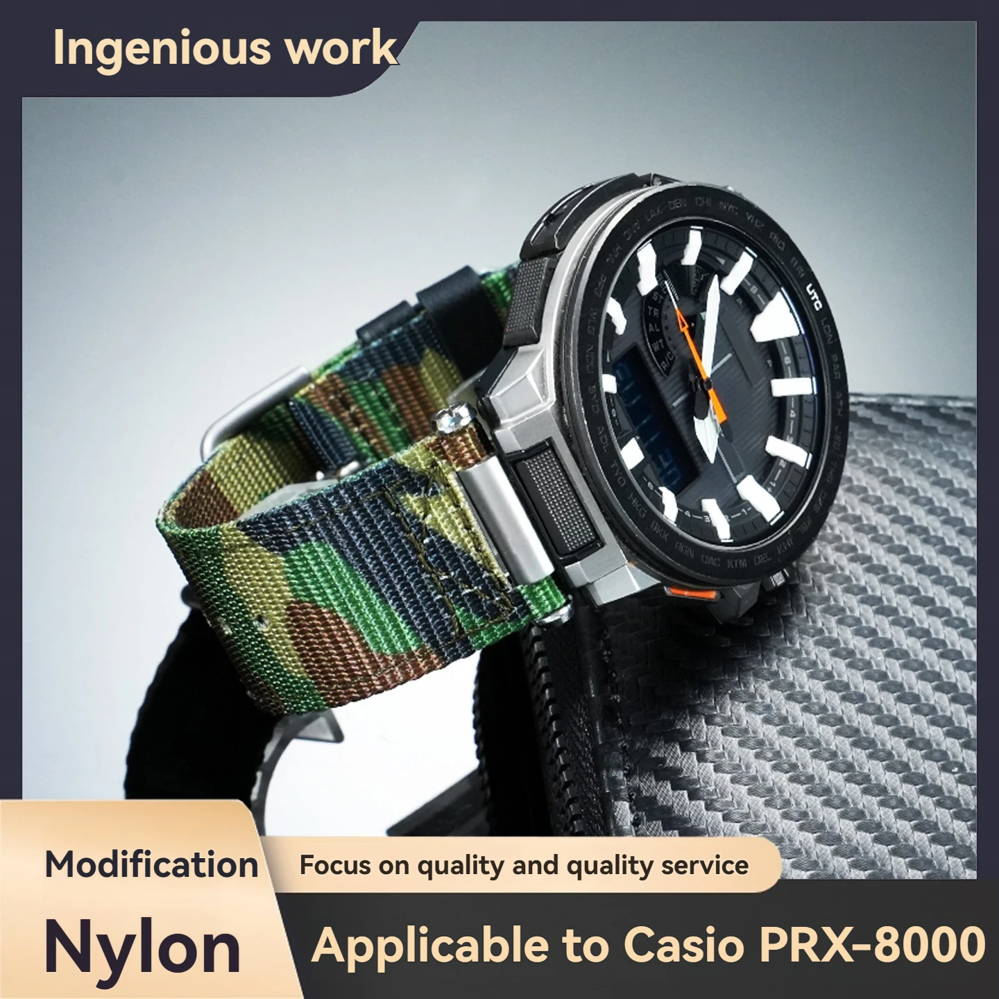 PRX-8000T Breathable Nylon Wristband Replacement for Casio PROTREK Series Watches PRX-8000YT Canvas Strap for Men