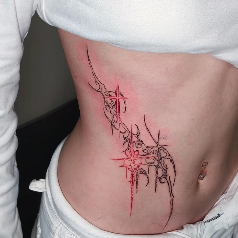 

Сексуальные временные татуировки для женщин и мужчин, черпы, цветные татуировки, наклейки, Хотвайф, живот, красная звезда, водонепроницаемая поддельная татуировка