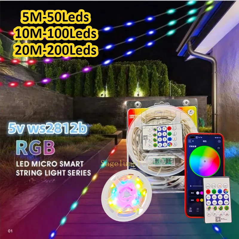 DC5V USB RGB LED String 20m 10m 5m DIY Smart IC Bluetooth Remote APP Fairy Light Dreamcolor Garden Party Christmas Wedding Decor
