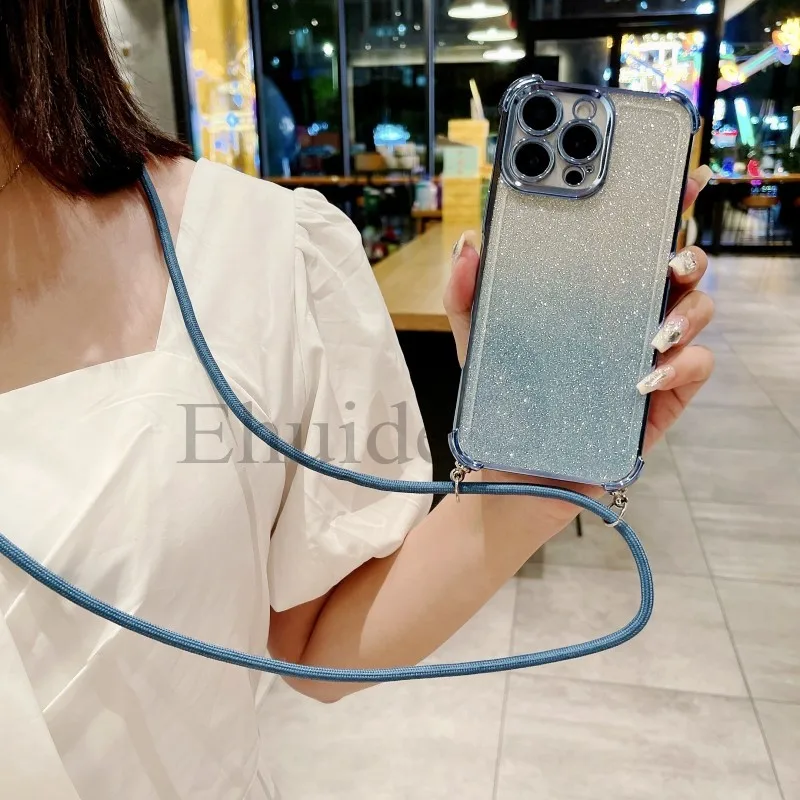 Shockproof Case For Xiaomi Redmi Note 15 Pro 15C 14C 14 13 POCO X8 X7 X6 F8 Glitter Crossbody Cord Lanyard Strap Plating Cover
