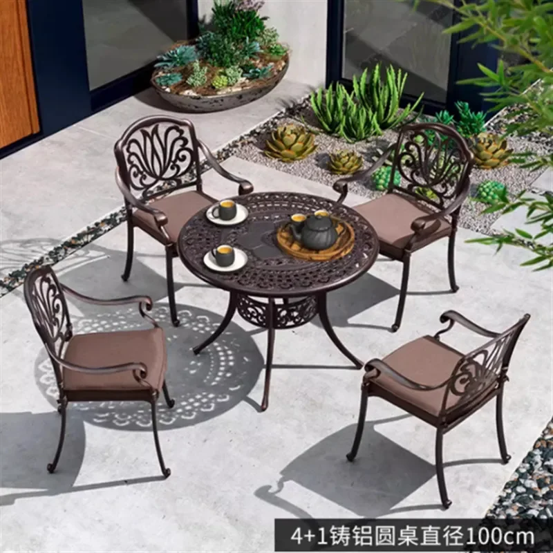 for Purple Leaf Outdoor Aluminum Alloy Dining Table and Cast Aluminum Chair Set for Courtyard Garden Terrace Leisure