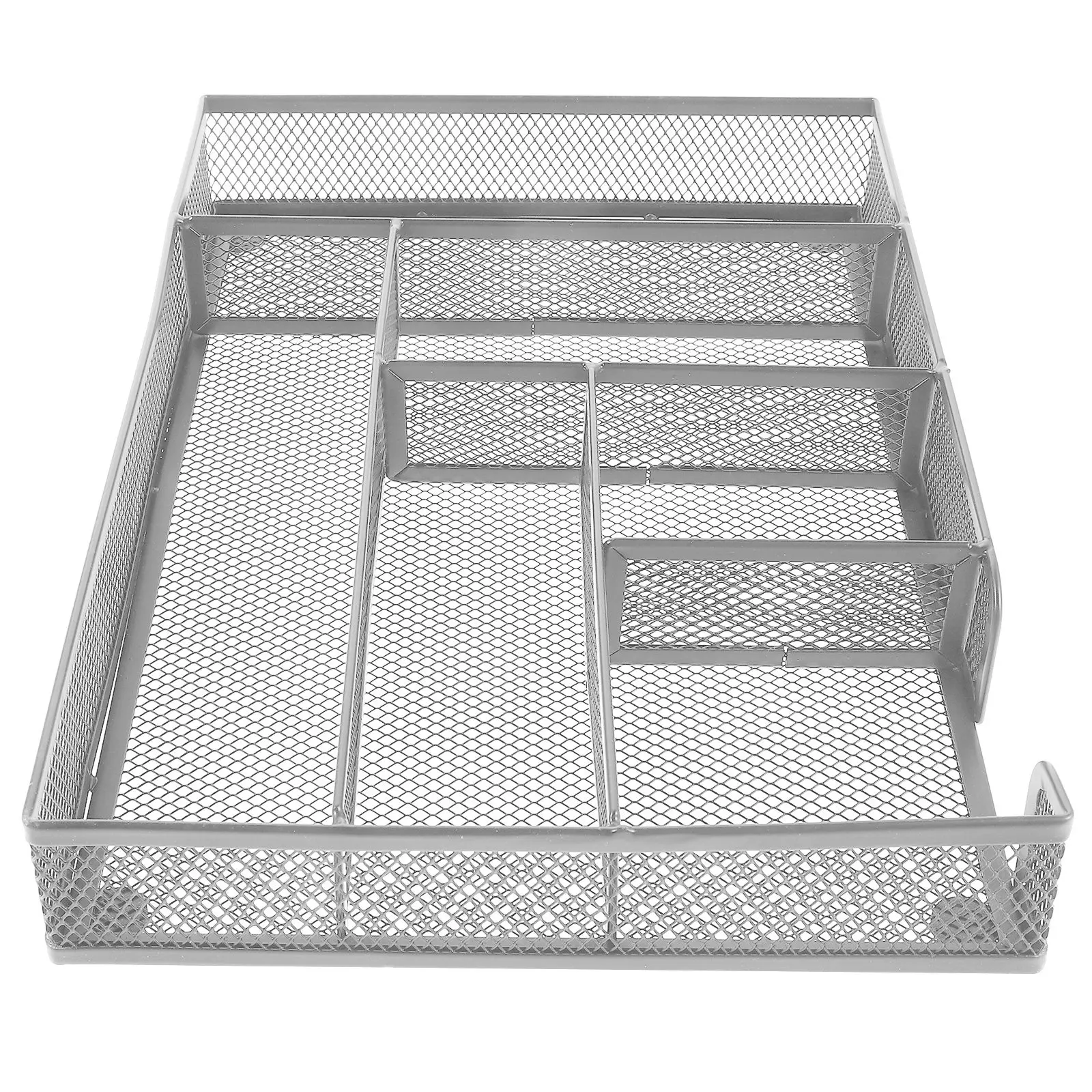 Metal Mesh Desktop Organizer Tray Six Compartments Breathable Storage Organizer for Office Pens Makeup Kitchen Bathroom