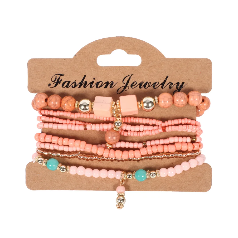 Böhmisches handgefertigtes Perlenarmband-Set für Damen, bunte Perlenkette, Armreif, Mädchen, Boho-Schmuck, Accessoires – Detail 6