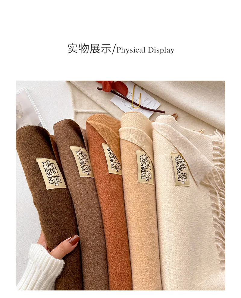 Mode solide Kaschmir warmen Schal neues Design Pashmina Winter Doppelseite verschiedene Farbe Schal Wraps Bufanda mit Quaste Decke – Detail 8