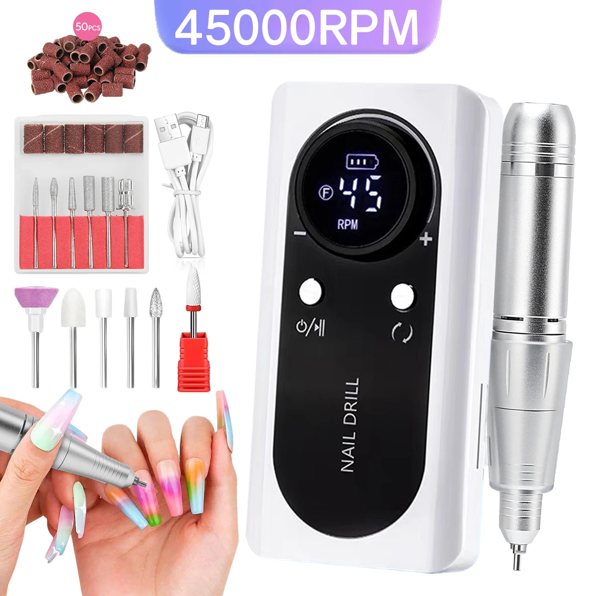 45000 دورة في الدقيقة المهنية الكهربائية مسمار الحفر عدة المحمولة مسمار آلة الحفر قابلة للشحن منخفضة الضوضاء مسمار ساندر مع مسمار مثقاب الخشب