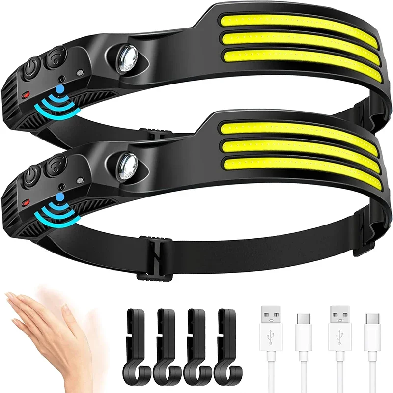 

COB LED Headlamp Induction Head Lamp Built-in Battery USB Rechargeable Head Flashlight Outdoor Camping Fishing Sensor Headlight