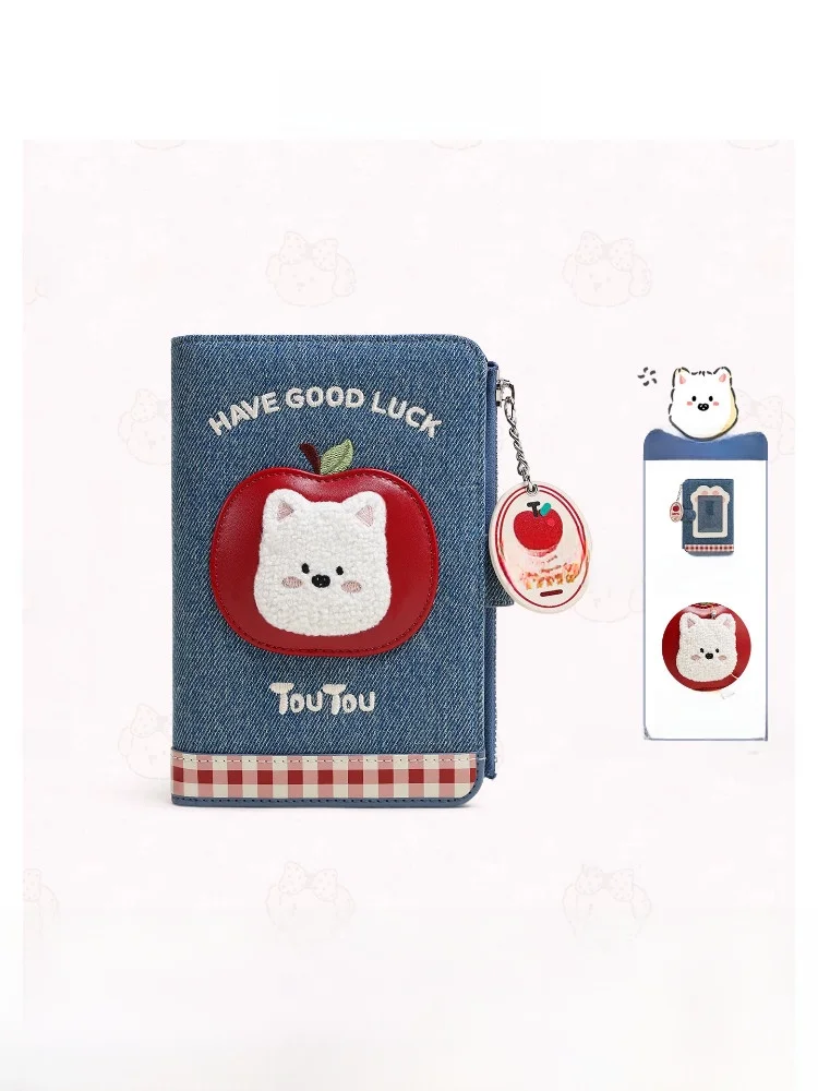 toutou-long-wallet-passport-holder-cute-embroidered-denim-women's-birthday-gift-storage-card-bag-business-ol-style-pu-leather