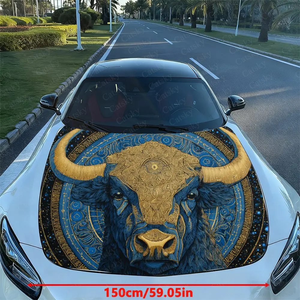 Star Patterned Blue Taurus Stunning Car Hood, Artistic Pattern Stickers, Suitable For All Car Models, Car Parts Accessories,