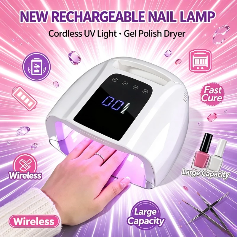 Large Capacity Rechargeable Nail Lamp Wireless UV Light Gel Polish Curing Home Salon Manicure Drying Unit