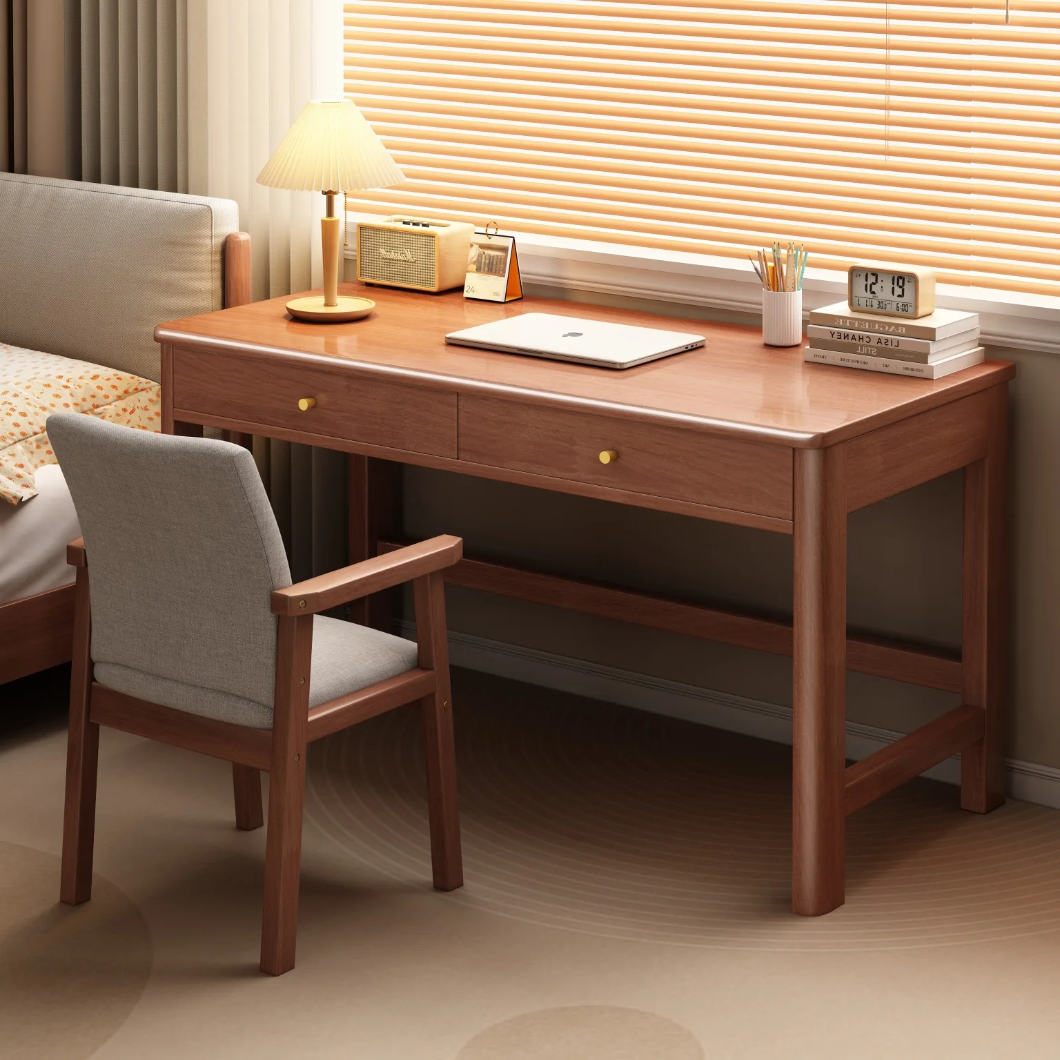 All solid wood home bedroom Modern minimalist student writing desk  with drawers table and chairs