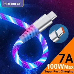 7A 100W Flow Luminous USB Type C Cable For Huawei P50 Honor 3A Fast Charging USB C Charger Data Cable for Xiaomi Samsung iPhone