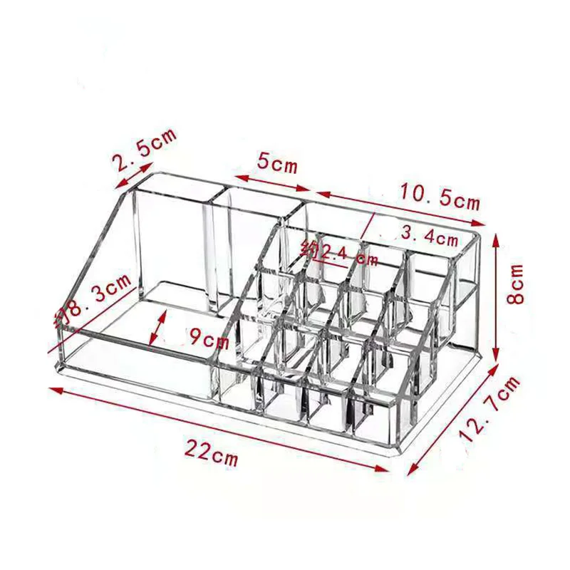 Rhinestone Acrylic Lipstick Storage Case 16 Grid Diamond Makeup Organizer Storage Box Nail Polish Cosmetic Display Stand Holder