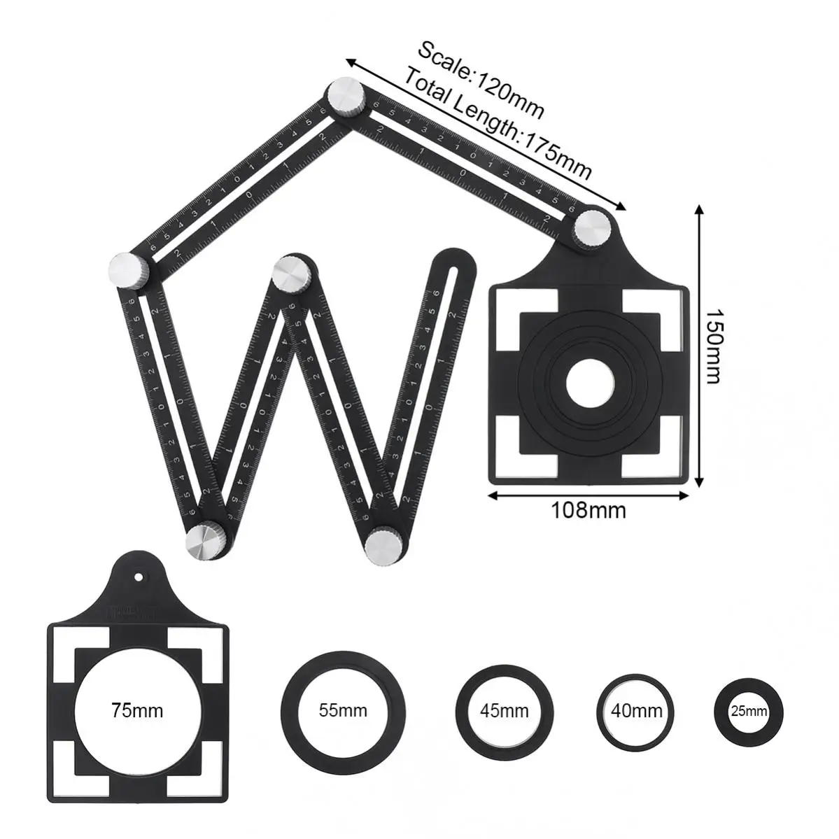 Aluminium Alloy Multi Angle Ruler Finder Measuring Ruler Tiles Drill Guide Template Tool Hole Locator for Copying Marking Corner