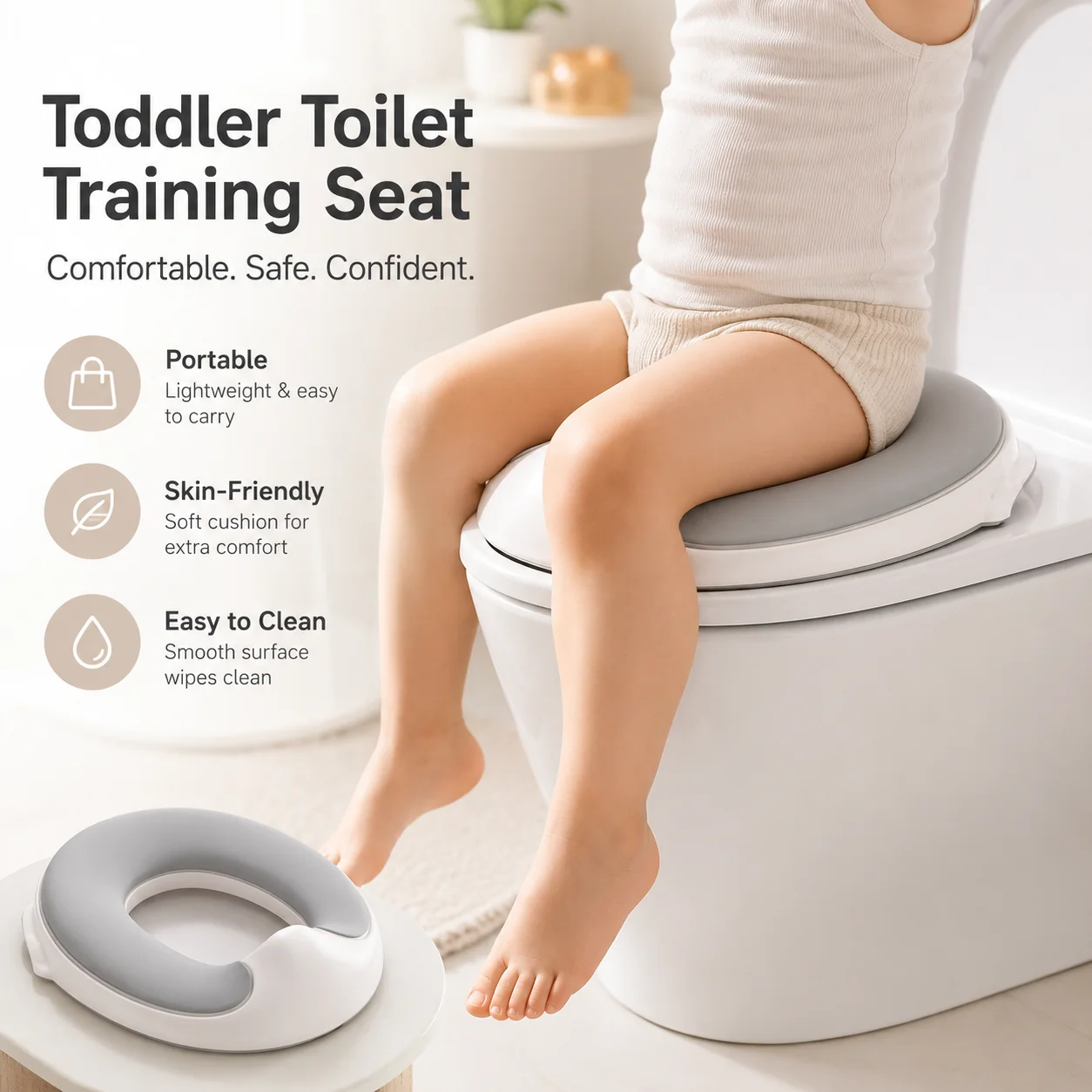 Baby Toilet Training Seat Portable Toddler Potty Trainer Soft Cushion Anti Slip Kids Bathroom Travel Home Use Adjustable Fit Sea