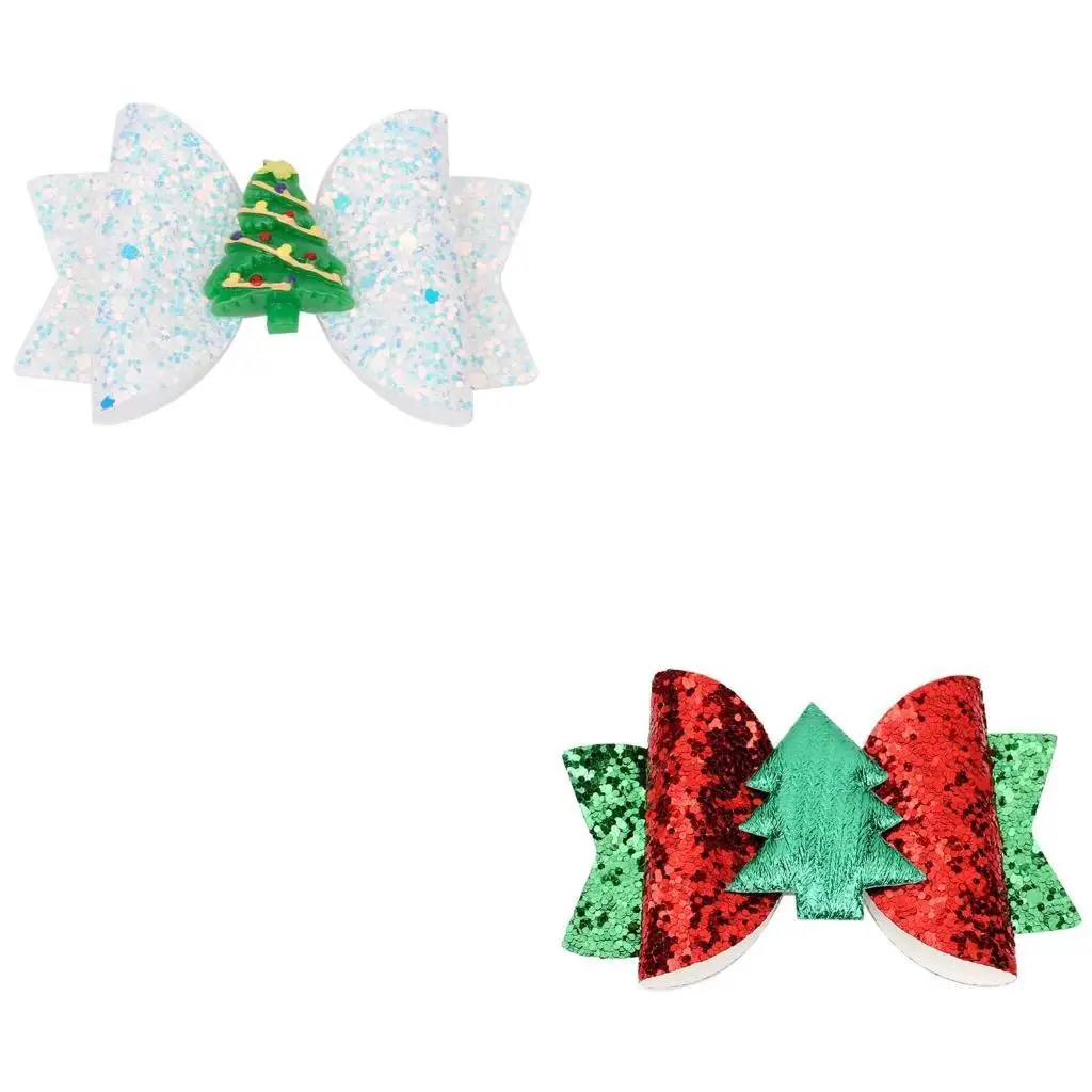 

652F Elk Tree Hair Clips Sequins Hairpin Christmas Glitter Bowknot Barrettes Non Slip Headpiece Party Photo Props