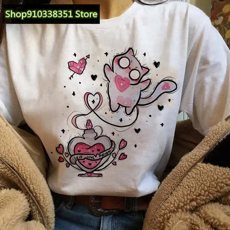 2023 Fashion Ghost Cats Printing Tshirt Women Holiday Ladies Clothes T-shirt Cartoon Pastel Goth T Shirt Female Summer Funny Top