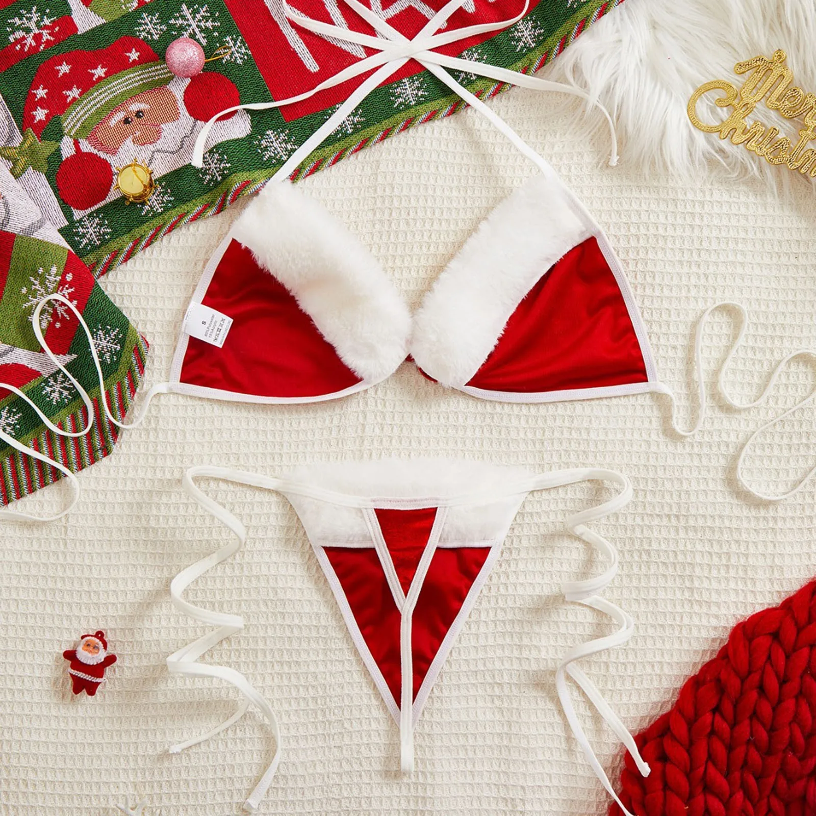 

2025 Lace Embroidery Bra Set Sexy Christmas Lingerie Set For Women Santa Costume Velvet Xmas Christmas Bra And Exotic Lingerie
