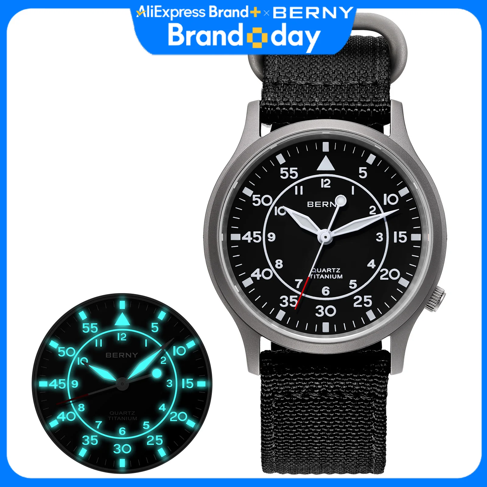 BERNY Top Titanium Men's Quartz Watch AR Coating Sapphire Fashion Wristwatch Luminous Ultra-thin Wristwatch Waterproof 5ATM Watc