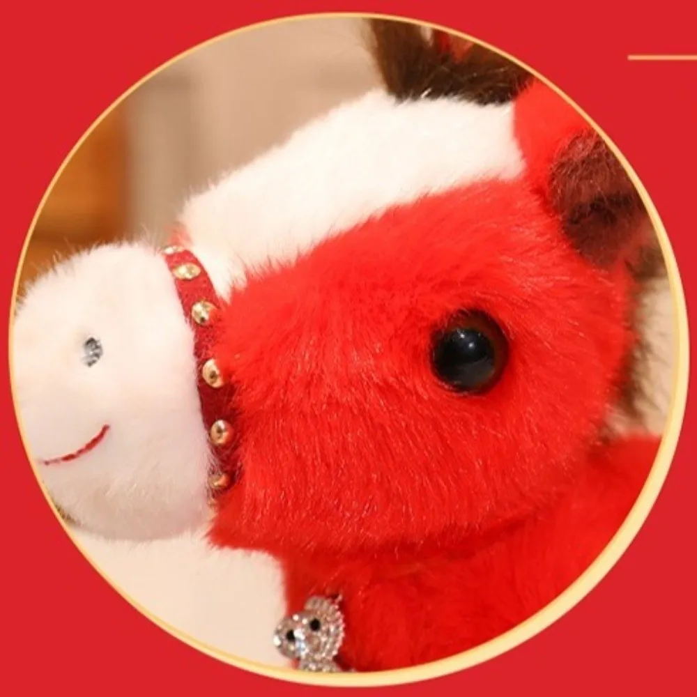 Dessin animé en peluche cheval poupée pendentif PP coton moelleux en peluche cheval porte-clés Style chinois doux poney porte-clés jouet sac à dos pendentif