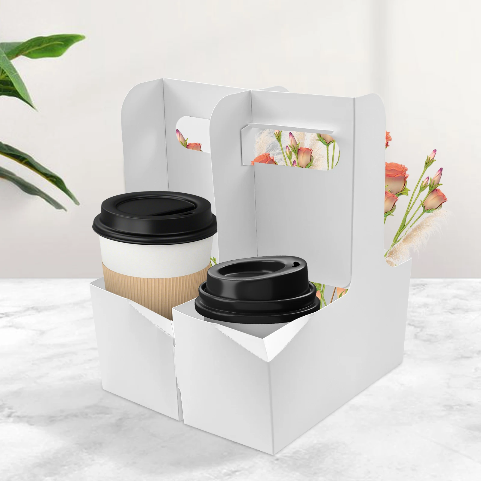 

50 шт. переноска для чашек с ручкой, белый картонный держатель для кофейной чашки, многофункциональная переноска для кофе для ресторана на вынос, кафе