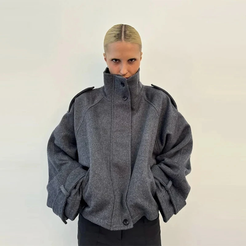 

Новое женское пальто с воротником-стойкой, однобортное пальто с длинными рукавами и карманами, свободная женская куртка, осень 2024, модная женская верхняя одежда для поездок на работу