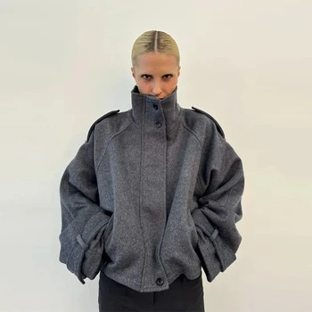 New Stand Collar Women's Coat Full Sleeve Single Breasted Pockets Loose Female Jacket 2026 Autumn Fashion Commute Lady Outwear
