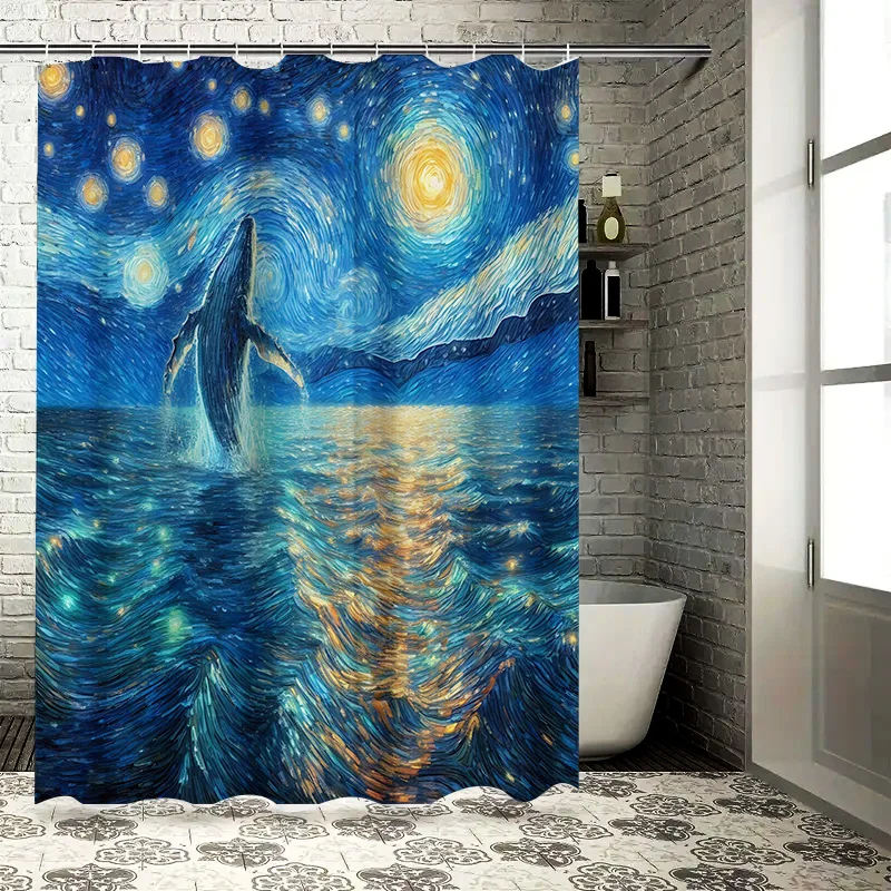 

Starry Night Whale Shower Curtain Inspired By Van Gogh Artwork Add A Touch Of Magic To Your Bathroom Decor Complimentary hook