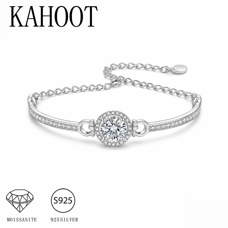 Una Pulsera Minimalista de Plata 925 para Mujer con un Moissanita de 1 Quilate, Ideal para Regalar a Diario