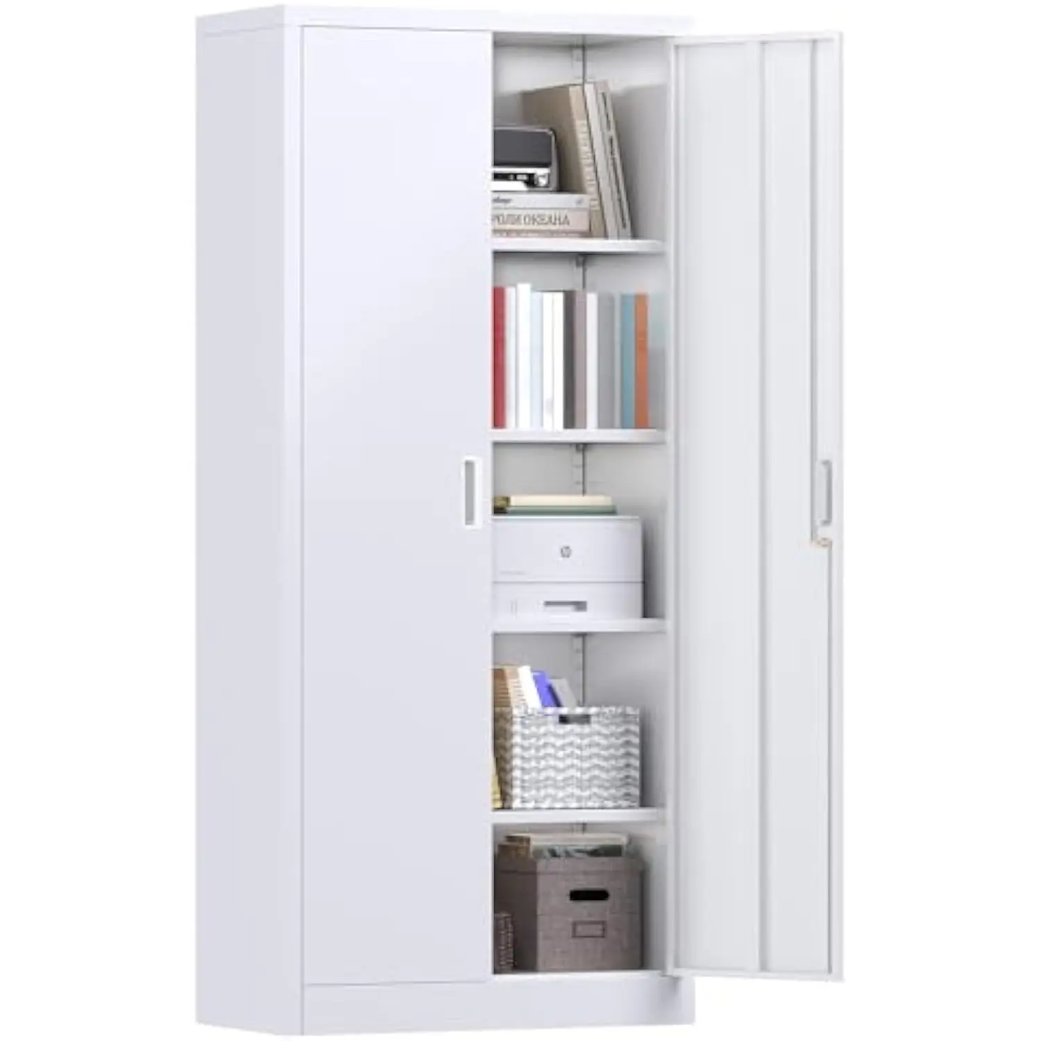 

Metal Storage Cabinet with 2 Doors, 71 Steel Garage Cabinets with 4 Adjustable Shelves for Home Office Garage School, Assembly Re