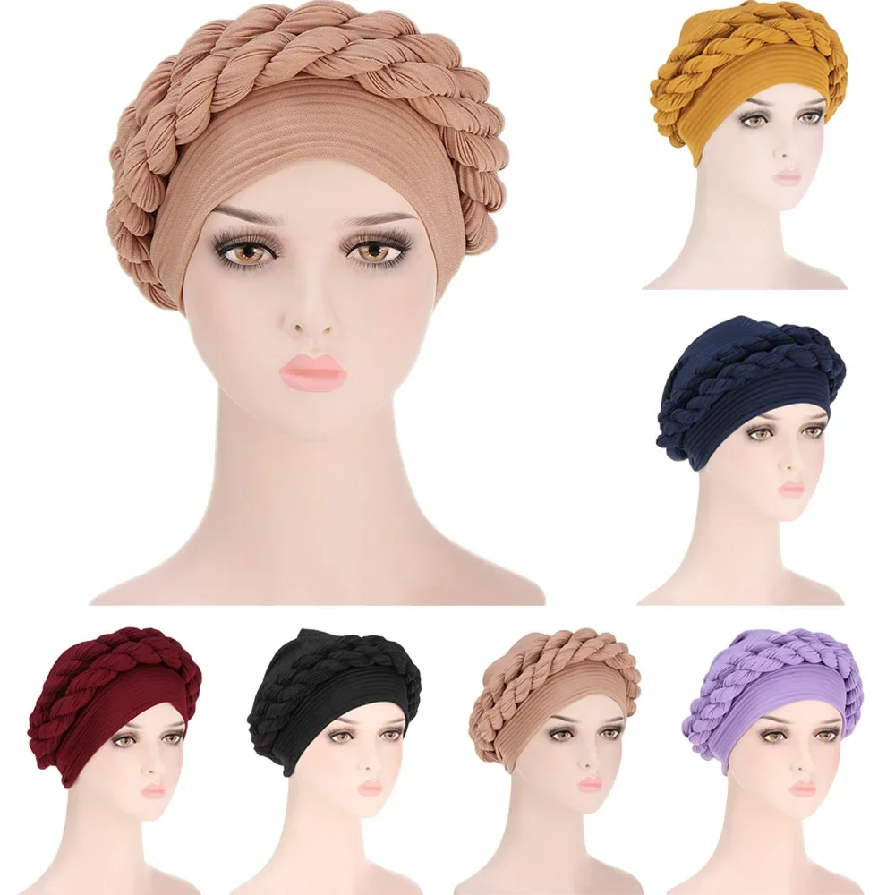 India Muslim Women Hijab Hat Cancer Chemo Cap Braid Turban Plain Headscarf Islamic Head Wrap Lady Beanie Bonnet Hair Loss Cover