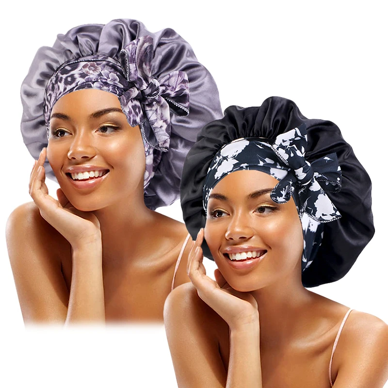 Damen-Satin-Mütze mit Schnürung und breiten Stretch-Krawatten, Band, langer Schwanz, Satin, Cheveux Nuit, seidige Schlaf-Nachtmütze, Mützen – Detail 16