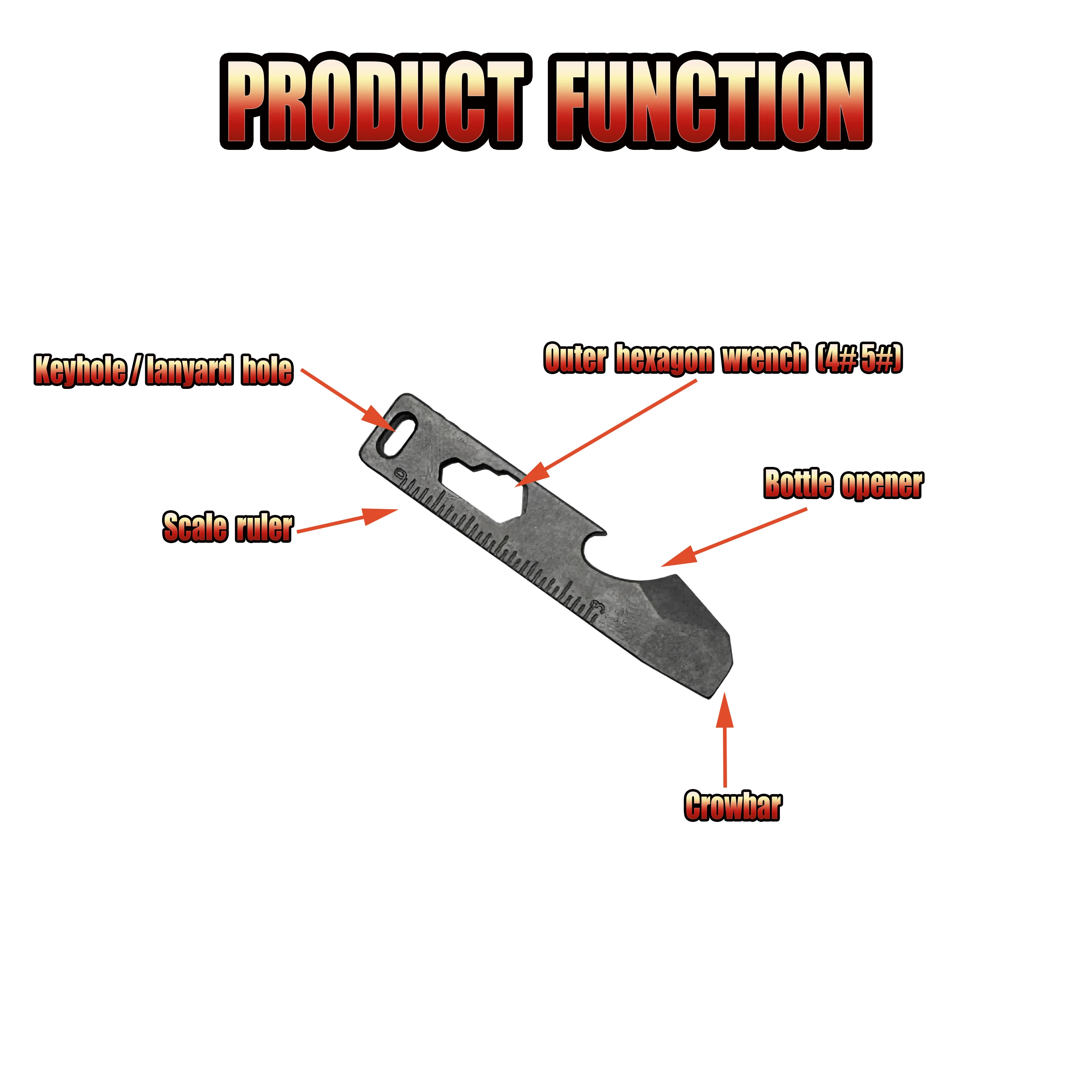 Alat luar ruangan multifungsi, paduan Titanium skala pembuka botol linggis Mini kunci heksagonal Edc