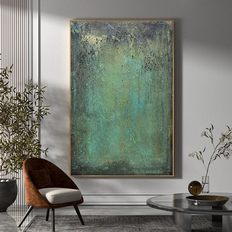 Green Minimalism Wall Art Painting Large Abstract Green Paintings Room Decor Abstract Textured Art Painting Living Room Decor