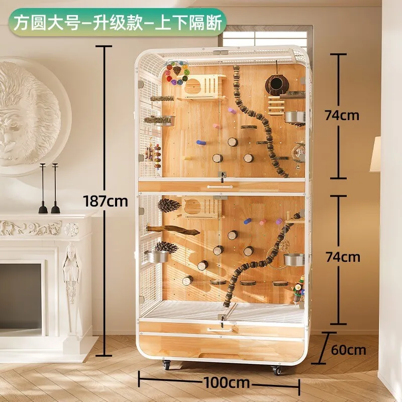 팡위안 대형 - 상하 분리형 새장 빌라 대형 앵무새 전용 넓은 공간 이동식 고급 빌라