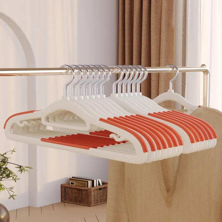 I KNOW Plastic Space Saving Clothes Hanger 10PCS Stripe Non Slip Coat Hanger Heavy Duty Pant Rack Upgraded Wide Size Coat Hanger