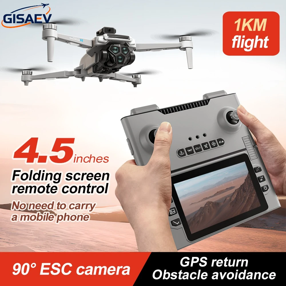 

Дрон GISAEV G66Max 5G GPS с 4,5-дюймовым складным экраном-контроллером - камера 8K HD с подвесом, аккумулятор 1000 мАч, 30 минут полета, двойная камера с EIS