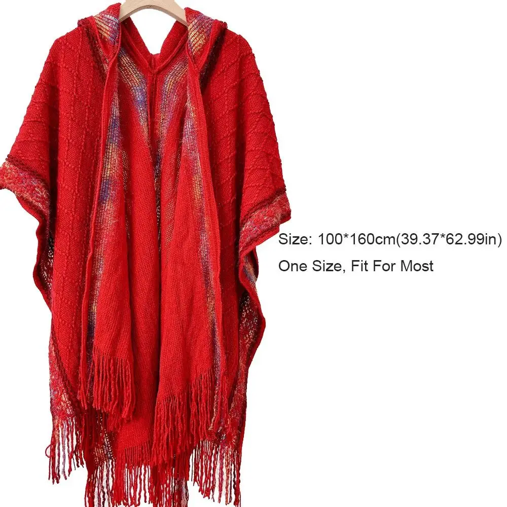 Luxury Elegant Winter Warm Fleece Shawl Imitation Cashmere Hooded Wraps Scarf Thicken Shawl Cape