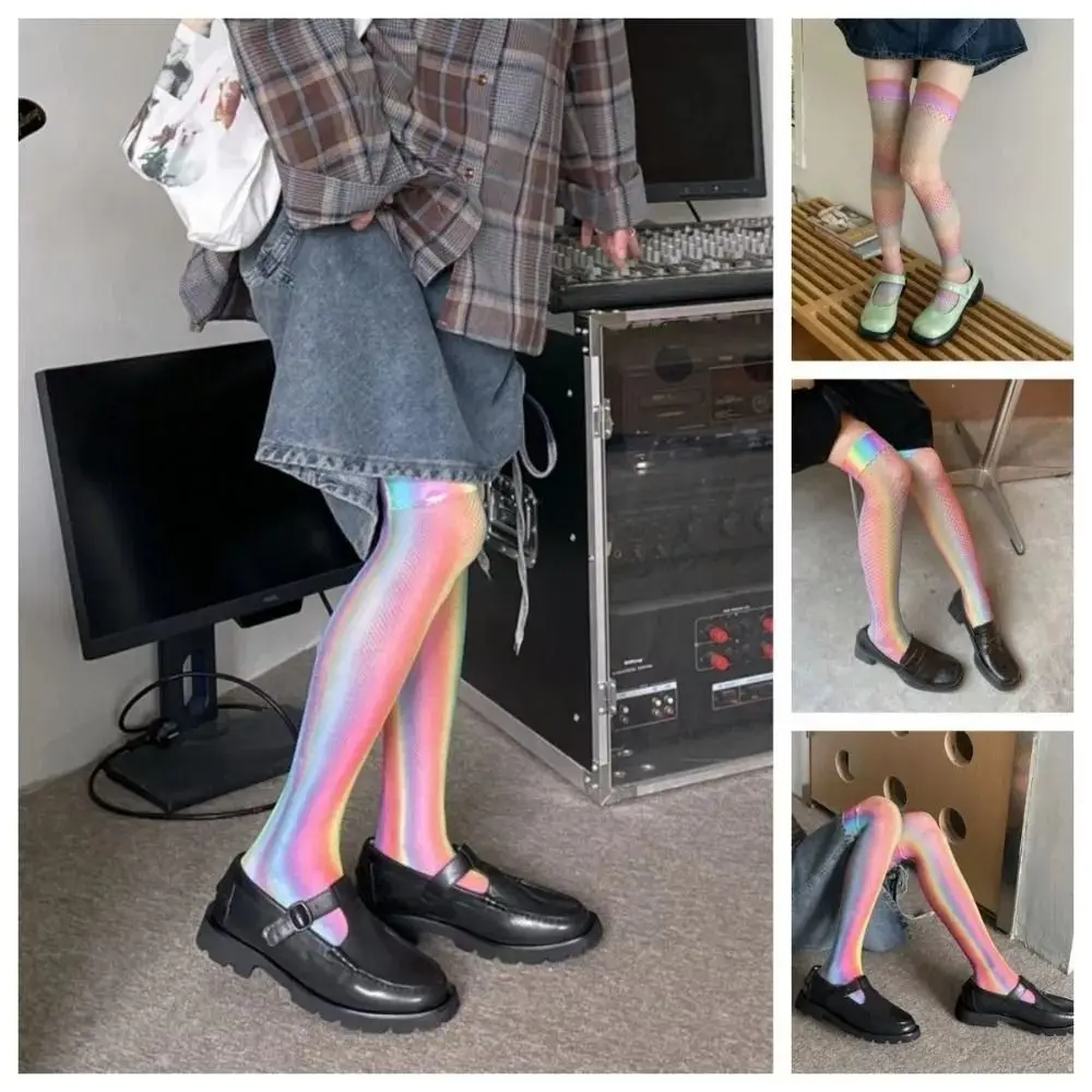 

For Girls Female Rainbow Fishnet Stockings New Tights Thin Gradient Color Socks Personality Fashion Coforful Mesh Stockings