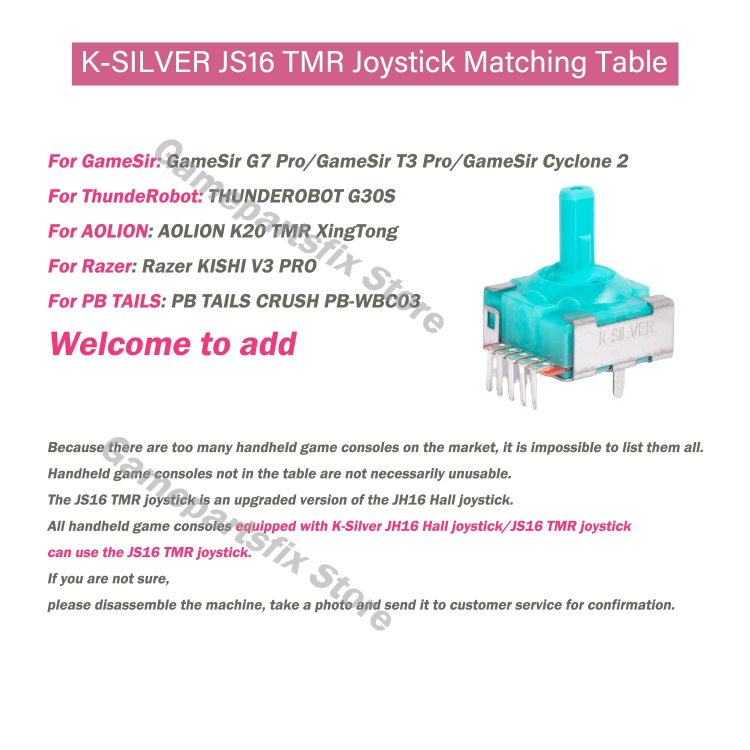 2/10pcs K-Sliver JH16 Hall Effect Joystick JS16 TMR Joystick for