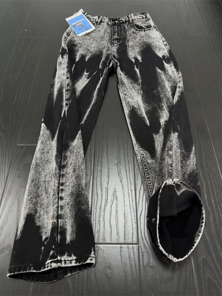 

Мужские джинсы в американском ретро-стиле с эффектом тай-дай, прямые, с легким расклешением, винтажные, повседневные