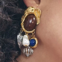 New ZAA Luxurious Animal Dangle Earrings, Vintage Resin Gemstone Earrings and Necklace Sets, Jewelry for Parties and Banquets