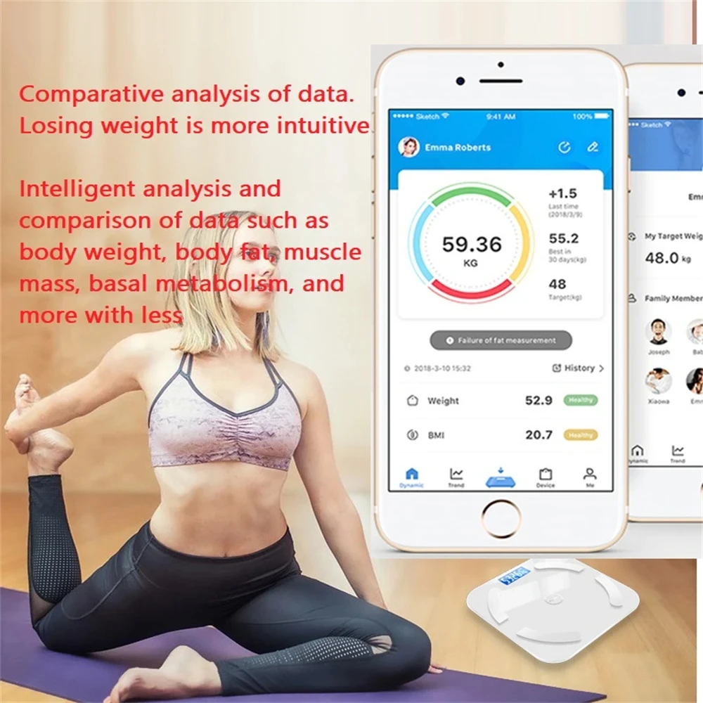 Multifunktionale, kabellose, elektronische digitale Körperfettwaage mit USB-Anschluss für Zuhause – intelligent und präzise._voghion.com