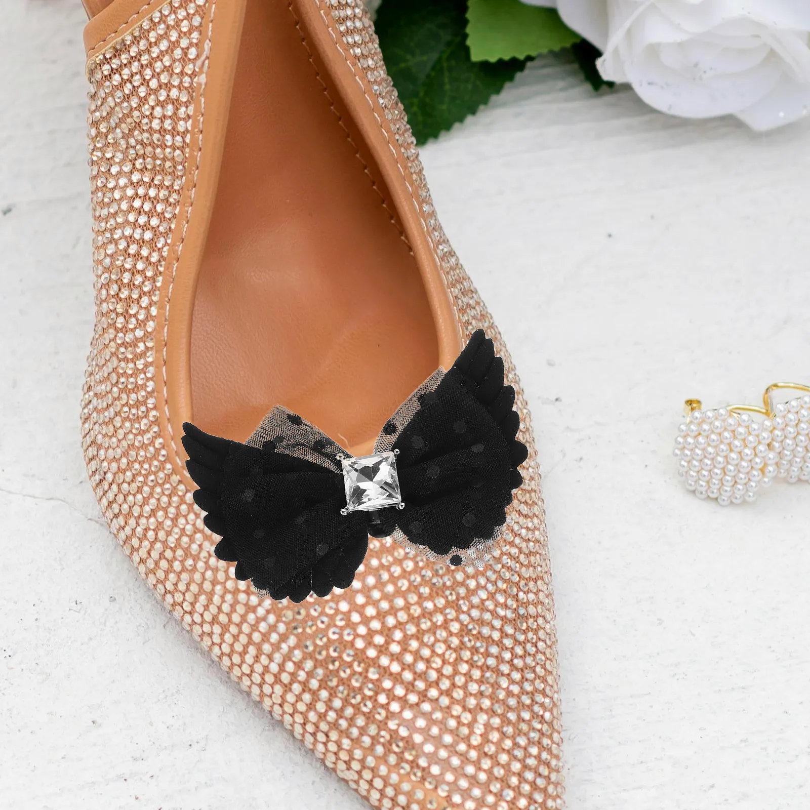 

2 PCS Bow High Shoe Buckle Detachable Heels Accessories Shaped Black Clips for Shoes Jewelry Women