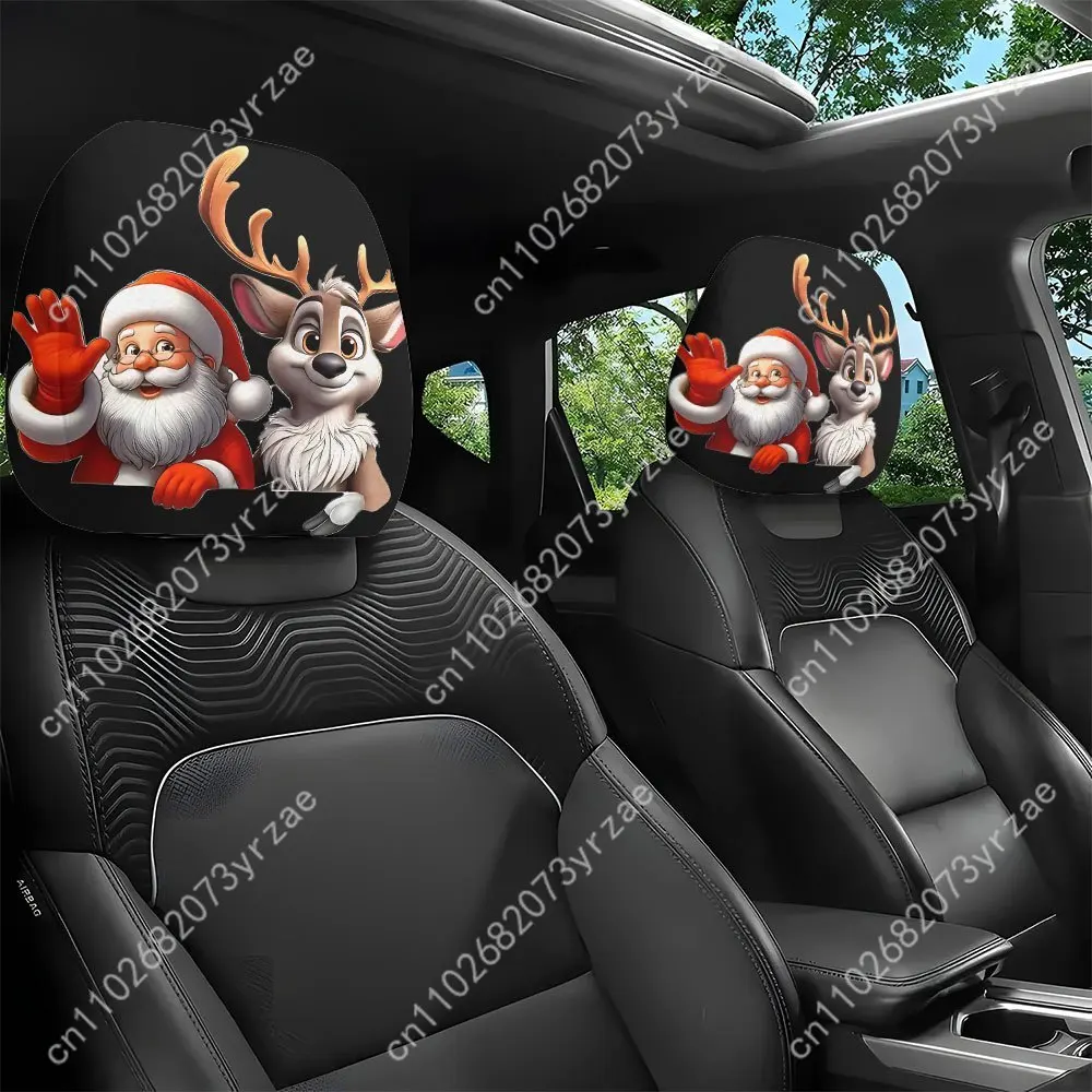 

Santa Reindeer Car Seat Headrest Cover (2pcs) Environmentally Friendly Headrest Protector Breathable Comfortable Vehicle Decor